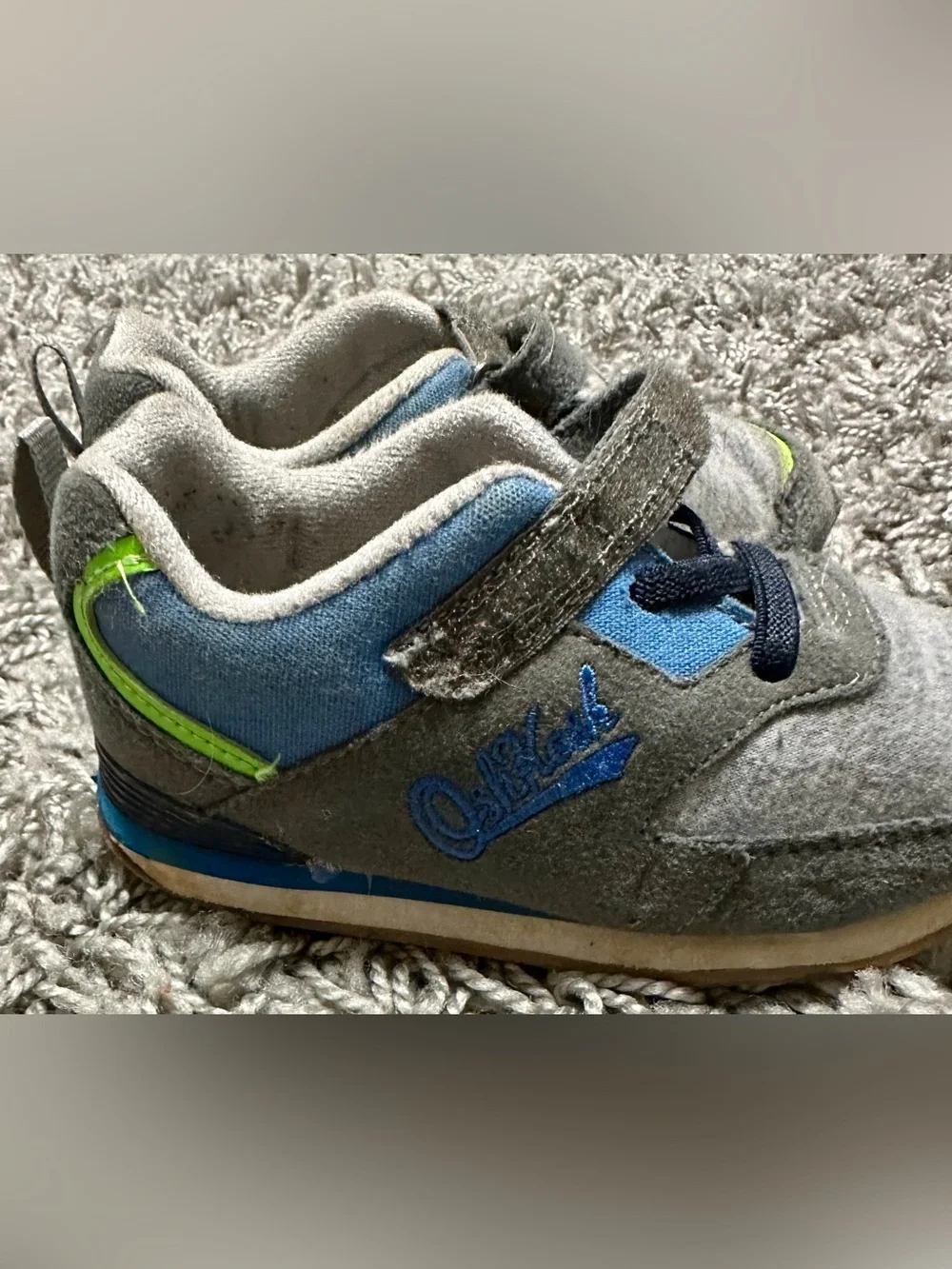 OshKosh B'gosh Gray and Blue Toddler Sneakers with Neon Green Accent